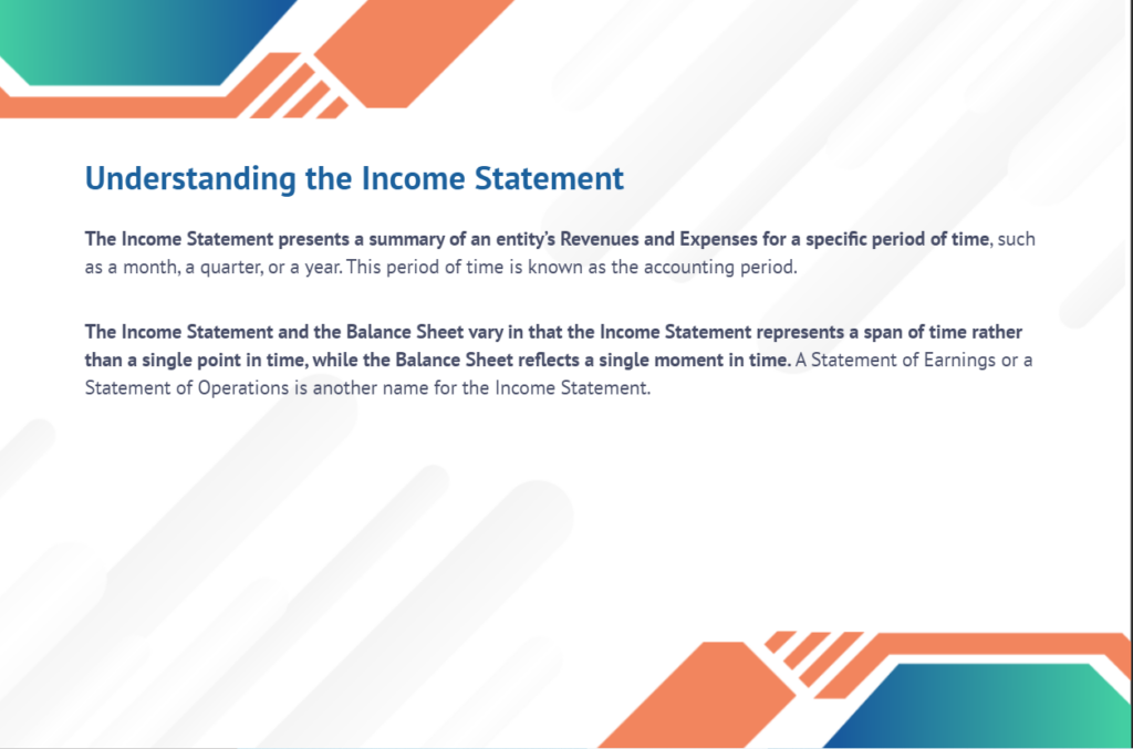 Accounting and Finance Course Income Statement